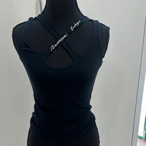 Armani Exchange Black Cross-Strap Tank Top with Branded Detail